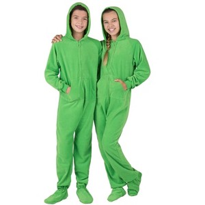 Footed Pajamas - Emerald Green Kids Hoodie Fleece One Piece - 1 of 4