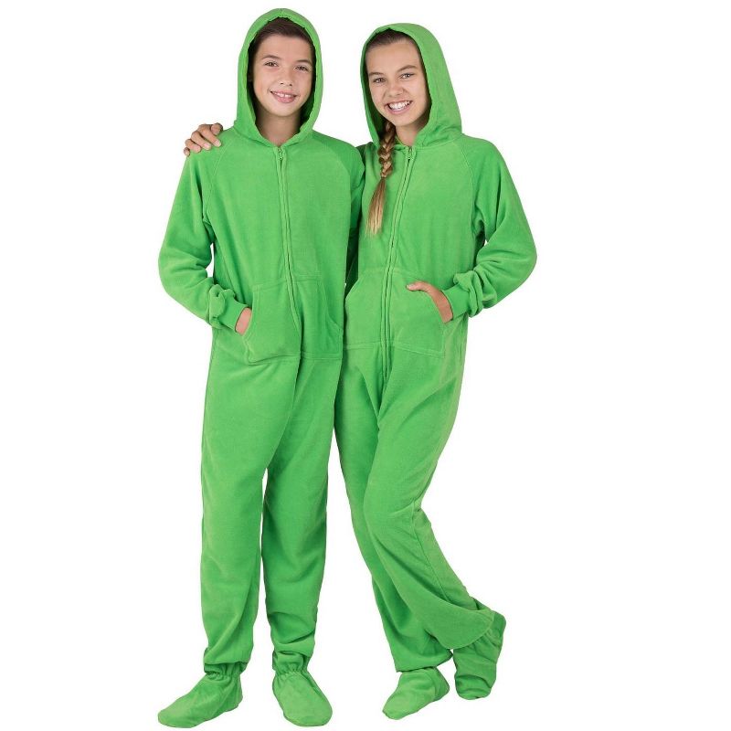 Footed Pajamas - Emerald Green Kids Hoodie Fleece Onesie, 1 of 5
