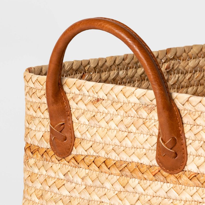 Braided Water Hyacinth Basket with Faux Leather Handles - Threshold™, 4 of 8