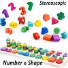 Wooden Number and Shape Sorting Toy, Montessori Math Stacking Game for Preschool Kids Rainbow - 2 of 4