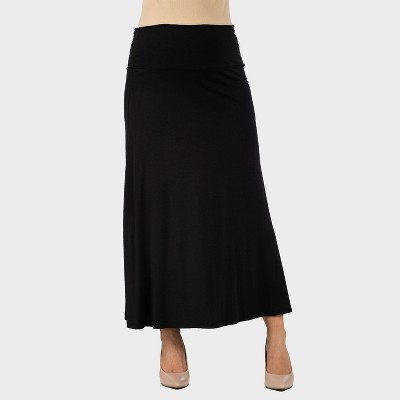 24seven Comfort Aapparel Maternity Solid Color Elastic Waist Maxi Skirt