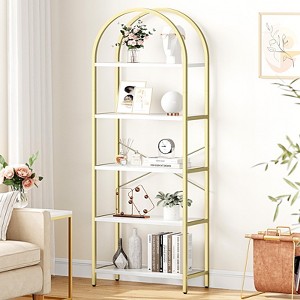 Bookshelf 5 Tier Bookcase Arched Display Racks Tall Standing Bookshelves Metal Frame Open Storage Rack Shelf Large Black Book Shelf for Bedroom - 1 of 4