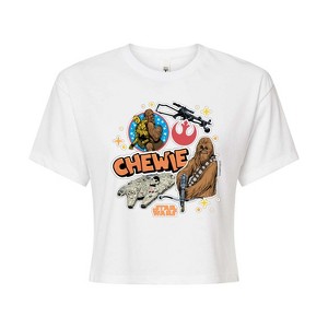 Women's - Star Wars - Chewie Stickers Cropped Graphic T-Shirt - 1 of 4