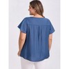 GRACE & GRANDEUR Women's Plus Size 2 Pcs Set Toothpick Pleated Texture Tops and V Neck Ruffle Tie Dye T-shirt - 3 of 4