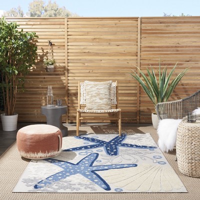 Blue and Grey Coastal Starfish Indoor/Outdoor Area Rug