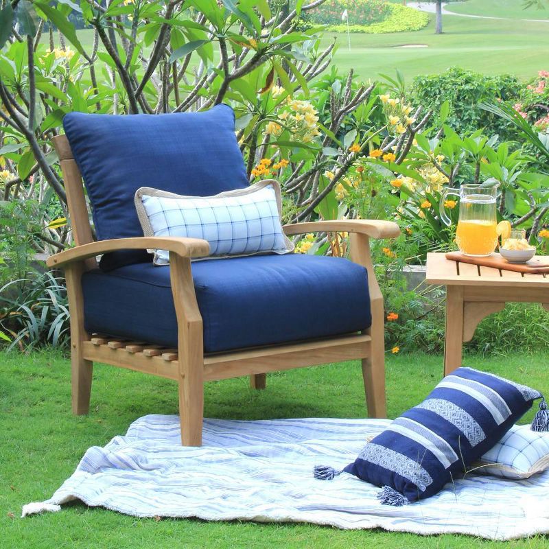 Cambridge Casual 3pc Caterina Teak Outdoor Patio Small Space Chat Furniture Set with Cushion Navy, 5 of 8