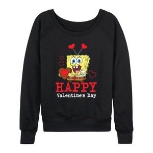 Women's - SpongeBob SquarePants - Valentine's Day Merchandise Lightweight French Terry Wide Neck Long Sleeve Shirt - 1 of 4