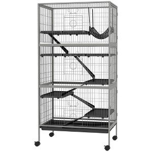SKYONE 50" Steel Rolling Small Animal Cage with Hammock, 2 Doors, Removable Tray - for Ferrets, - 1 of 4