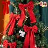 Joyfy 12pcs Christmas Red Velvet Bow Decoration, 16" Long Christmas Bows for Christmas Party Indoor Outdoor Decorations - 2 of 4