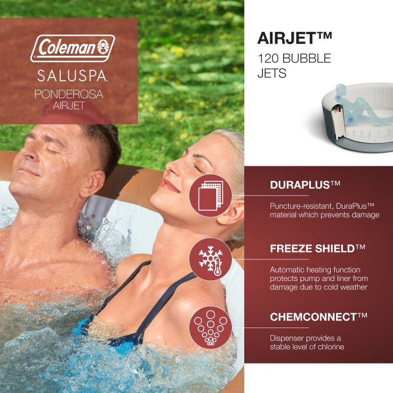 Coleman SaluSpa Round Portable Inflatable Outdoor Hot Tub Spa with 140 Air Jets, Cover, and 2 Filter Cartridges, 4 of 9