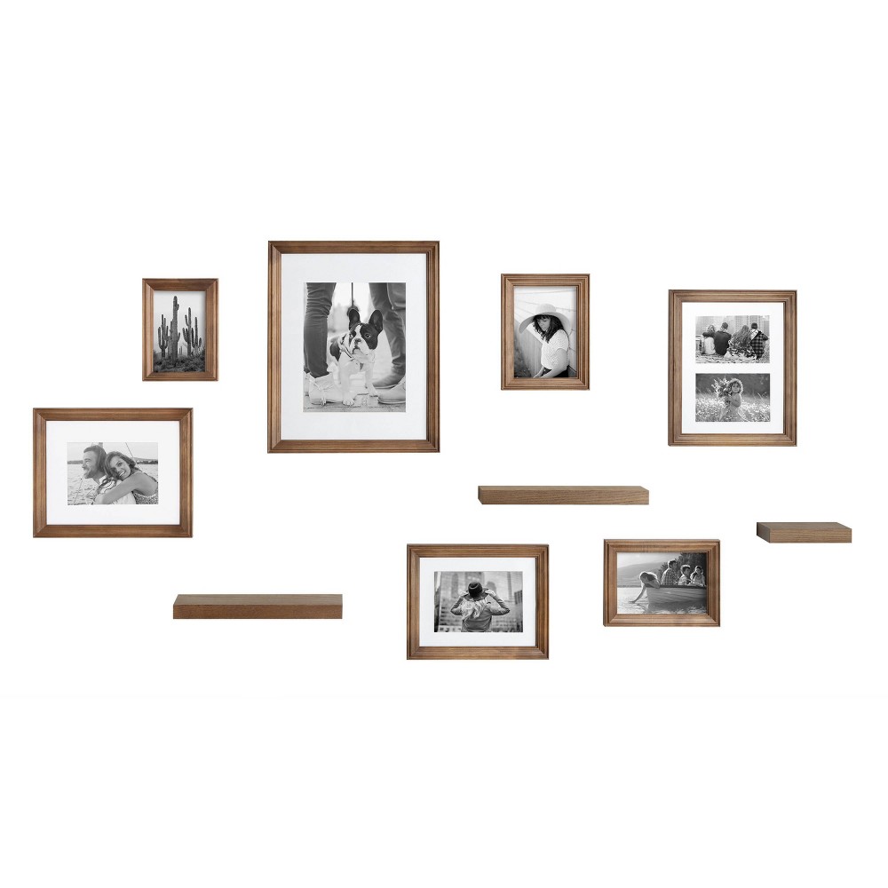 Photos - Photo Frame / Album 10pc Bordeaux Frame Box Set Natural: Wall Gallery Kit, Wood Shelves, Multi