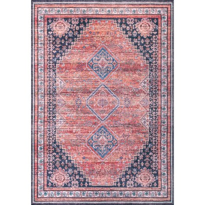 VersaTile Red Geometric 4' x 6' Easy-Care Synthetic Area Rug