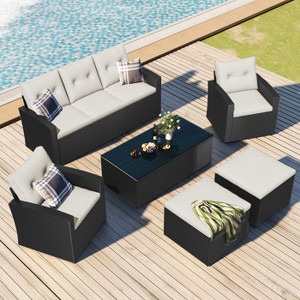 KTMBDW 6-piece All-Weather Wicker PE rattan Patio Outdoor Set with coffee table, wicker sofas, removable cushions - 1 of 4