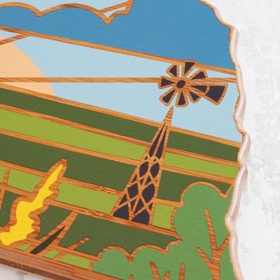 Nebraska State Shaped Multicolored Bamboo Cutting Board with Artwork
