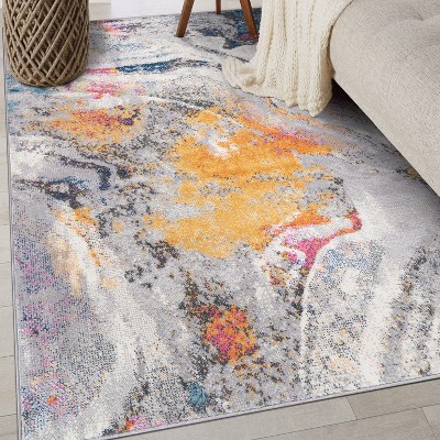 Distressed Multicolor Abstract Watercolor 5' x 7' Synthetic Area Rug