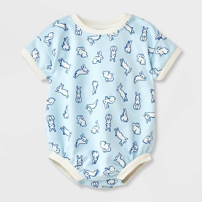 Image of Baby French Terry Bunny Romper - Cat & Jack™ Light Blue Newborn
