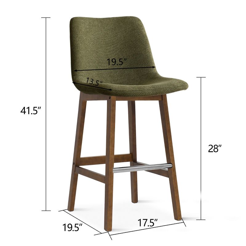 South Upholstered Bar Stool Set Of 2,Fabric Upholstered Barstools with Solid Wood Legs And Stainless Steel Footrest-The Pop Maison, 4 of 10