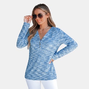 Women's Blue Marled Knit Long Sleeve Tee - Cupshe - 1 of 4