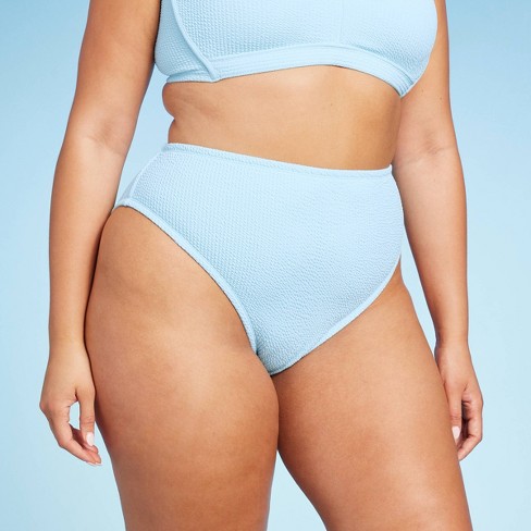 Women's Pucker Textured Mid Waist High Leg Cheeky Bikini Bottom - Wild  Fable™ Light Blue X