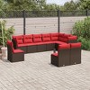 vidaXL 10 Piece Patio Sofa Set with Cushions Black Poly Rattan - Black and Blue Without Table - 2 of 4