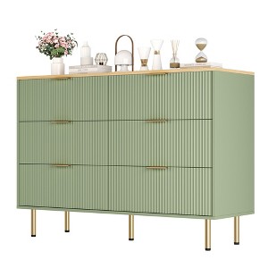 Fluted Wood Dresser 6 Drawers Dresser for Bedroom, Large Modern Chest of Drawers, Brown Dresser - 1 of 4