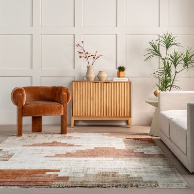 Vanita Rust and Beige Synthetic Southwestern Fringe Area Rug