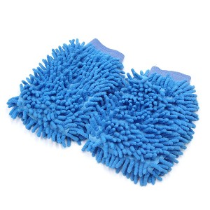 Unique Bargains Universal Chenille Washing Cleaning Gloves Mitten for Home Car Vehicle Blue 2 Pcs - 1 of 4