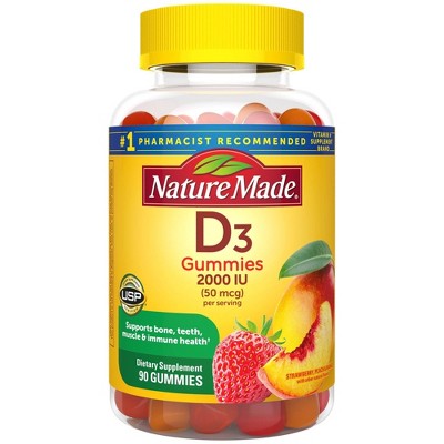 Nature Made Vitamin D3 2000 IU (50 mcg) Gummies - Strawberry, Peach & Mango - 90ct