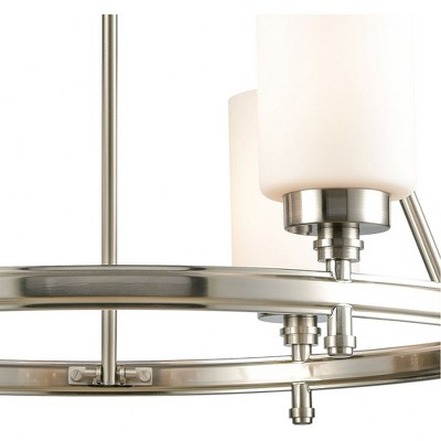 Modern Satin Nickel 6-Light Chandelier with Opal White Glass