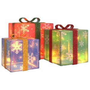 vidaXL Christmas Decoration 3 Pcs Christmas Lighted Gift Box Present 64 LEDs - 1 of 4