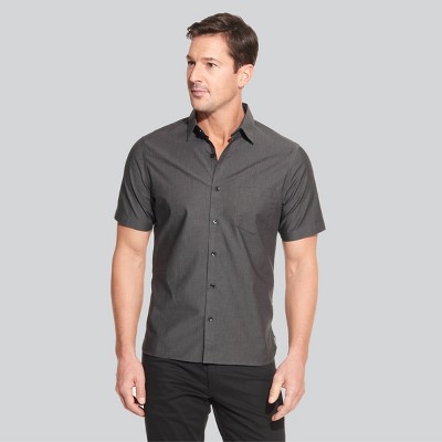 Van Heusen Men's Printed Classic Fit Short Sleeve Button-Down Shirt - Black S