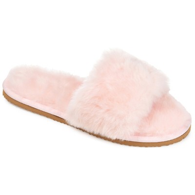 Pink fluffy open online toe slippers