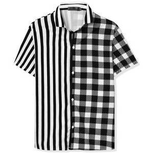 Lars Amadeus Men's Contrast Color Short Sleeves Striped Plaid Printed Shirt - 1 of 4