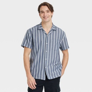 Men's Short Sleeve Striped Camp Button-Down Shirt - Goodfellow & Co™ - 1 of 3