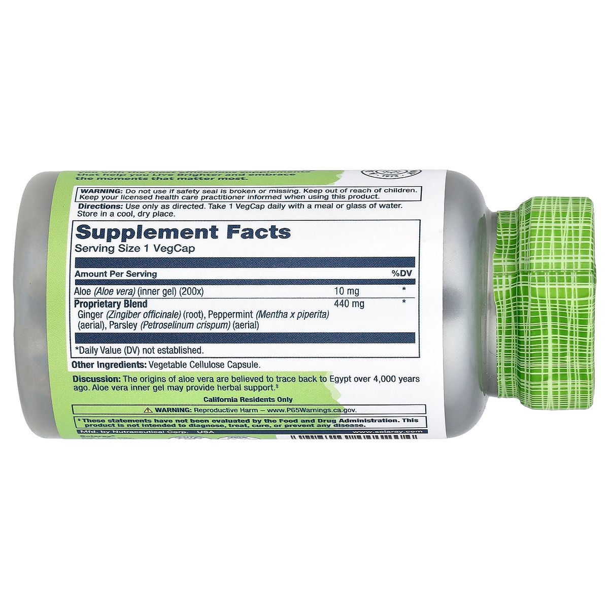 Solaray True Herbs, Aloe Vera Gel, 10 mg, 100 VegCaps - thumbnail 2
