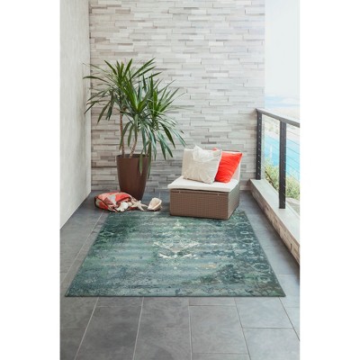 Kermin Blue 39"x59" Flat Woven Synthetic Indoor/Outdoor Rug