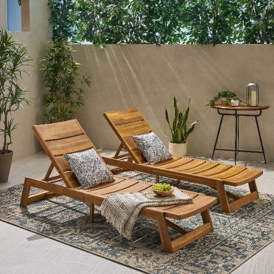 Acacia Wood Patio Chaise Lounge -Slat Paneling, Patio Accent Chair, Sleek Exotic Adjustable Outdoor Recliner Chair -Christopher Knight Home