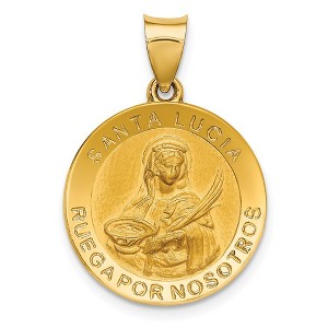 Black Bow Jewelry 14k Yellow Gold Hollow Santa Lucia Medal Pendant, 19mm (3/4 Inch) - 1 of 4