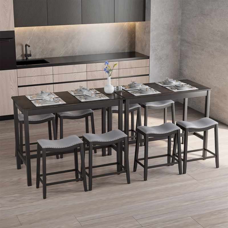 Costway 5PCS Bar Table Set Counter Height Table & Upholstered Saddle Stools Set for 4, 2 of 11