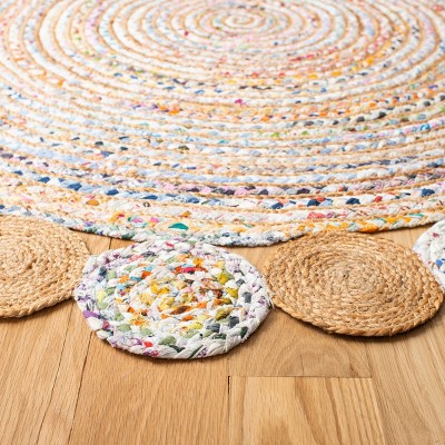 Boho Chic Beige & Multi Cotton-Jute 4' Round Area Rug