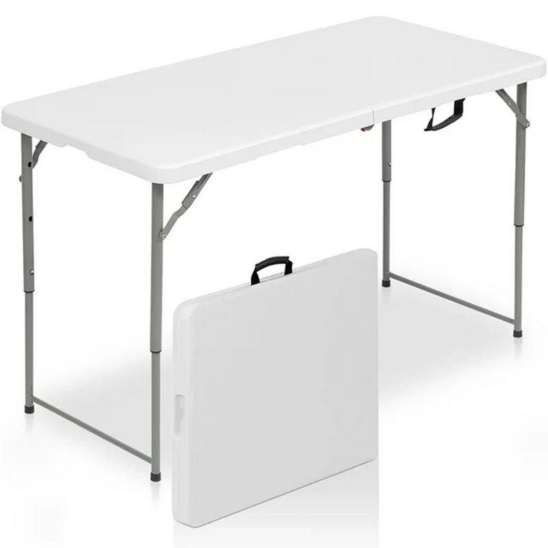 SKONYON 4ft Folding Table Height-Adjustable Camping Table,White, 1 of 7