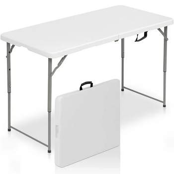 SKONYON 4ft Folding Table Height-Adjustable Camping Table,White
