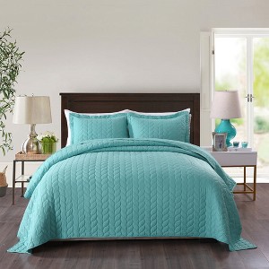Marcielo 3 PCS Leaf Lightweight Bedspread Quilt Set - 1 of 4