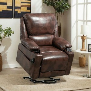 Resenkos Resenko Power Lift Recliner with Vibration Massage, Heat, Remote, Side Pockets, PU Leather for Elderly, - 1 of 4