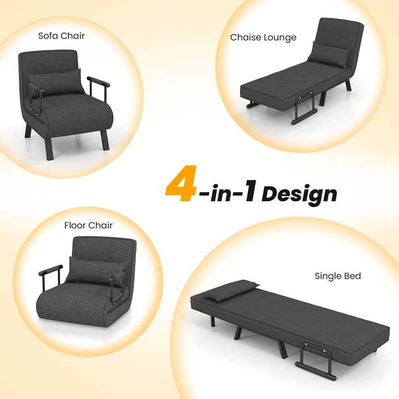 Tangkula Sofa Bed Folding Arm Chair Sleeper 5 Position Recliner Full Padded Lounger Couch, 5 of 10