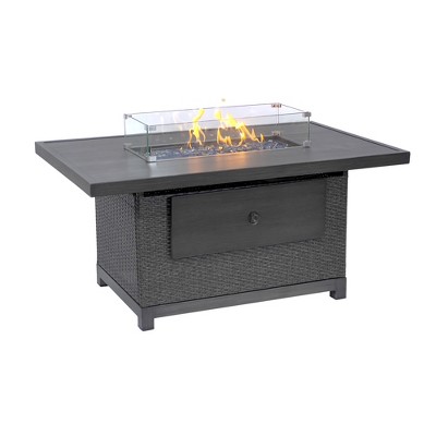 Novi 52" Gray Aluminum and Rattan Gas Fire Pit Table