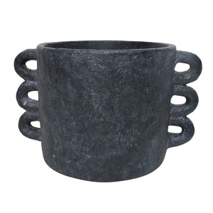 Sagebrook Home Arch Handle Cement Indoor Outdoor Planter Pot Black 8"x5.5"x5": Rust-Resistant, No Drainage Hole, Contemporary Style - 1 of 2
