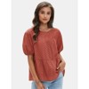 EXLURA Women's Summer Tops Dressy Casual Short Lantern Sleeve Shirts Crew Neck Hollow Out Lace Embroidered Blouses Shirts - 2 of 4