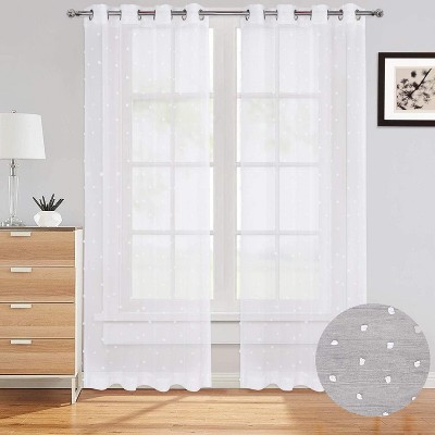 Linen Textured Living Room Curtains, Floral Embroidered Grommet Window Panels, Farmhouse Style, 2 Panels