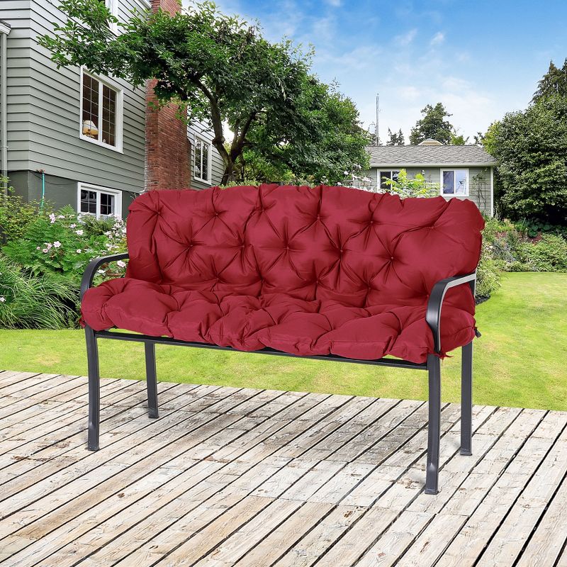 Outsunny Tufted Bench Cushions for Outdoor Furniture, 3-Seater Replacement for Swing Chair, Patio Sofa/Couch, Overstuffed w/ Backrest, Wine Red, 2 of 7